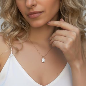 Gold Diamond Pendant, Created CZ Diamond, Sparkly Necklace, Clear Oval Pendant, Dainty necklace, Gold Plated Pendant, Gold Vermeil Necklace image 6