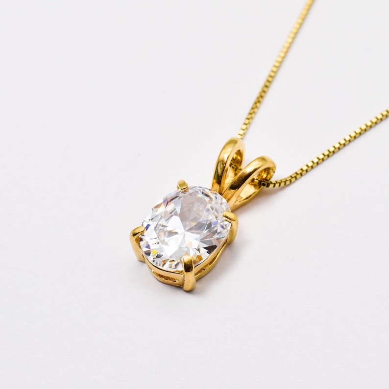 Gold Diamond Pendant, Created CZ Diamond, Sparkly Necklace, Clear Oval Pendant, Dainty necklace, Gold Plated Pendant, Gold Vermeil Necklace image 7