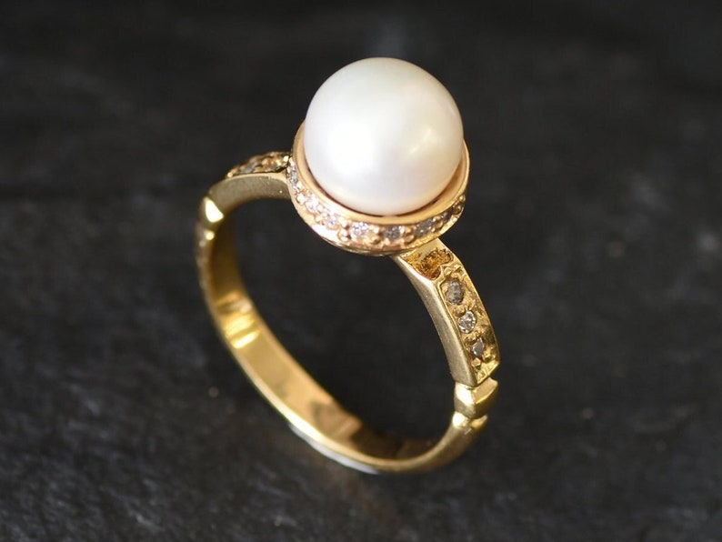 Gold Pearl Ring, Pearl Bridal Ring, Natural White Pearl, Pearl Engagement Ring, Gold Vermeil Ring, Vintage Pearl Ring, Gold Wedding Jewelry image 9