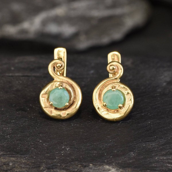 Gold Emerald Earring, Small Green Earrings, Natural Emerald, Gold Dainty Earrings, Gold Plated Earrings, Green Emerald, May Birthstone, 925