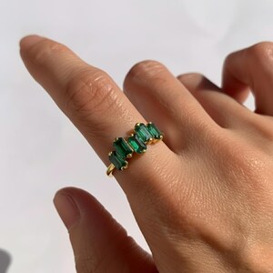Gold Emerald Ring, Created Emerald, Emerald Ring, Gold Green Ring, Baguette Ring, Emerald Cut Ring, Half Eternity Band, Gold Vermeil Ring