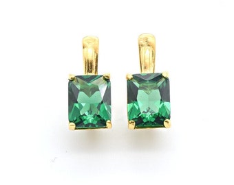 Gold Emerald Earrings, Gold Square Earrings, Created Emerald, Gold Emerald Studs, Emerald Cut Earrings, Gold Vermeil Earrings, 18K Gold Stud