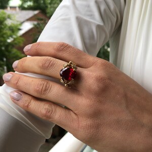 Gold Ruby Ring, Ruby Ring, Created Ruby, Gold Ribbon Ring, Vintage Ruby Ring, Red Diamond Ring, Ribbon Ring, Victorian Ring, 925 Silver Ring image 2