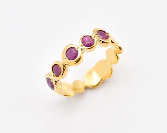 Anillo de oro con rubí, rubí natural, piedra de nacimiento de julio, anillo de oro de media eternidad, anillo de rubí, anillo de rubí rojo, anillo rojo vintage, anillo de plata, rubí auténtico