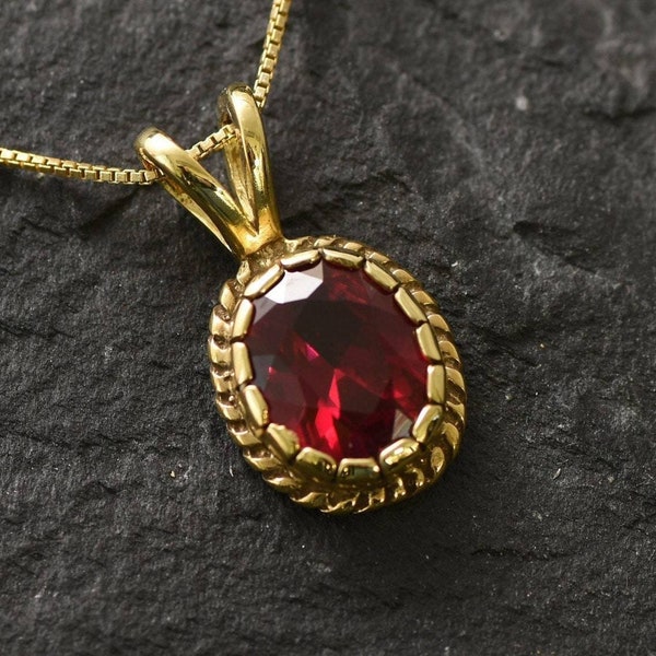 Gold Ruby Pendant, Created Ruby, Gold Vintage Pendant, Victorian Pendant, Red Ruby Pendant, Antique Pendant, Dainty Pendant, Gold Vermeil