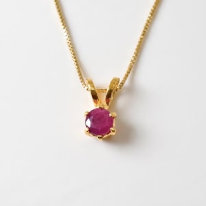 Dainty Ruby Necklace, Natural Ruby, Gold Ruby Pendant, Red Ruby Necklace, July Birthstone, Round Ruby Necklace, Gift For Mom, Gold By Adina