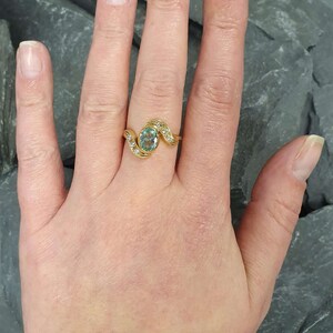 Gold Aquamarine Ring, Created Aquamarine, Blue Diamond Ring, Gold Vintage Ring, Aqua Gold Ring, Aquamarine Ring, Aqua Ring, 925 Silver Ring image 8