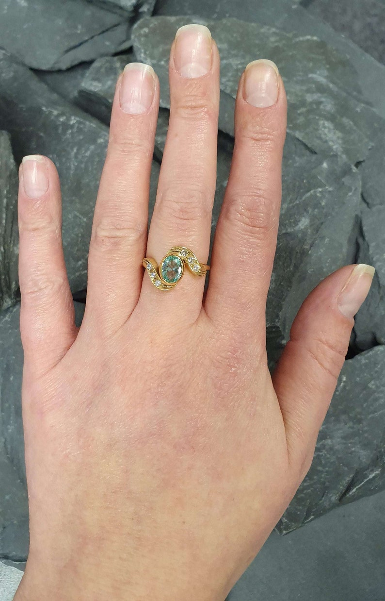 Gold Aquamarine Ring, Created Aquamarine, Blue Diamond Ring, Gold Vintage Ring, Aqua Gold Ring, Aquamarine Ring, Aqua Ring, 925 Silver Ring image 8