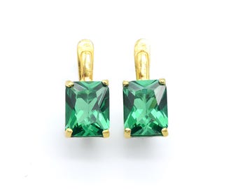 Gold Emerald Earrings, Gold Square Earrings, Created Emerald, Gold Emerald Studs, Emerald Cut Earrings, Gold Vermeil Earrings, 18K Gold Stud