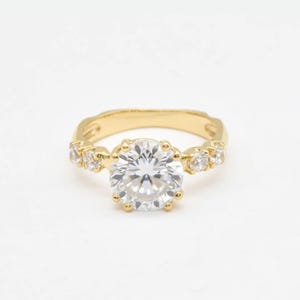 Gold CZ Ring, 4 carat Diamond, Created Diamond, Bridal Diamond Ring, Promise Ring, CZ Diamonds, Sparkly Ring, Solid Silver Ring, Diamonds
