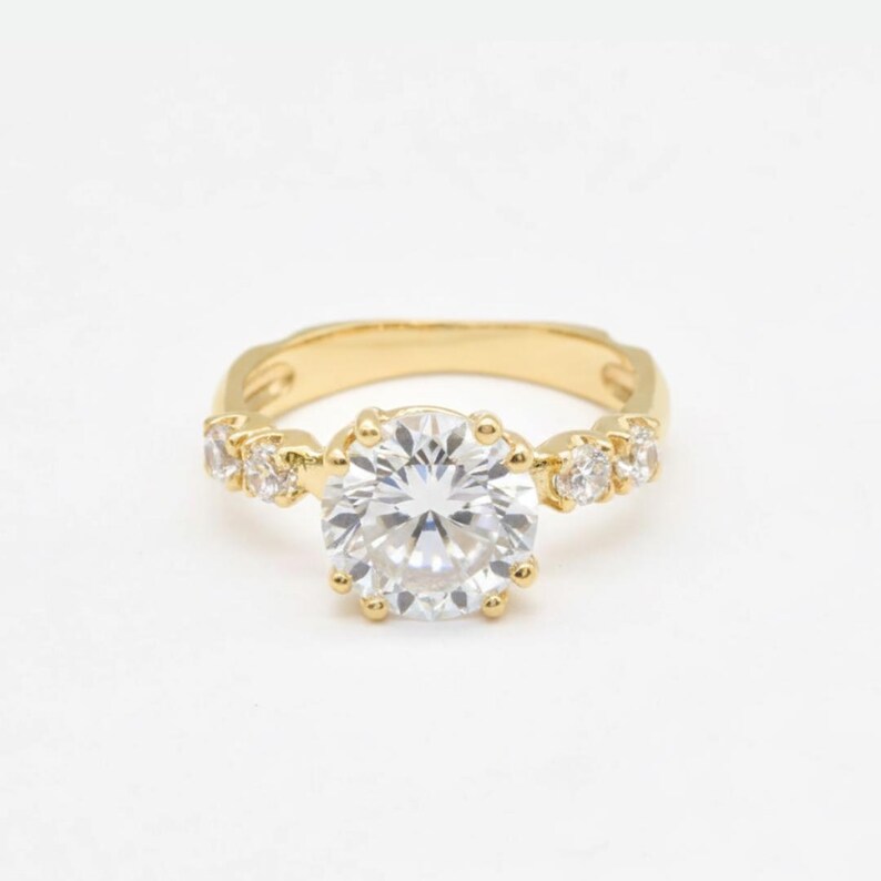 Gold CZ Ring, 4 carat Diamond, Created Diamond, Bridal Diamond Ring, Promise Ring, CZ Diamonds, Sparkly Ring, Solid Silver Ring, Diamonds