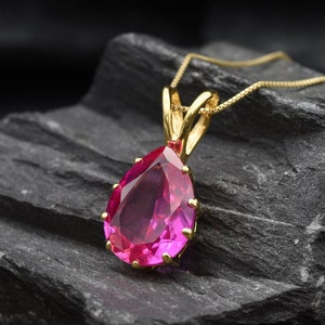 Gold Alexandrite Pendant, Created Alexandrite, June Birthstone, Gold Teardrop Pendant, Gold Pear Pendant, Pink Pendant, Gold Plated Pendant image 3
