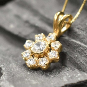 Ciondolo a forma di fiore di diamanti, collana di diamanti creati, ciondolo vintage con diamanti, ciondolo a forma di fiore, ciondolo in oro, ciondolo scintillante, argento massiccio