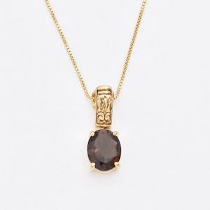 Brown Diamond Pendant, Natural Smoky Topaz, Vintage Boho Necklace, Gold Tribal Pendant, Natural Quartz Necklace, Gold By Adina