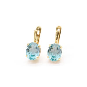 Gold Aquamarine Earrings, Created Aquamarine, Aquamarine Earrings, Gold Blue Earrings, Blue Diamond Studs, Blue Earrings, Vintage Earrings