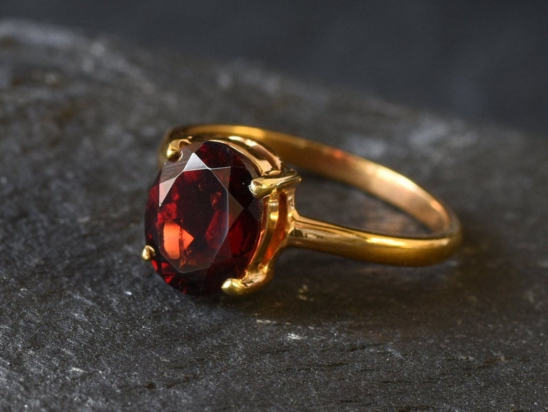 Gold Garnet Ring Natural Garnet Red Solitaire Ring Gold - Etsy