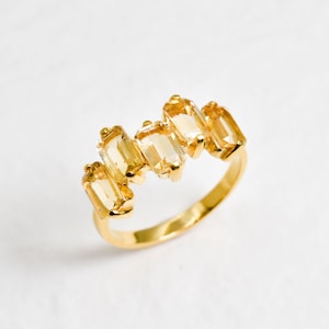 Gold Citrine Band, Emerald Cut Ring, Natural Citrine, Baguette Band, Half Eternity Band, November Birthstone, Yellow Ring, Vermeil Ring