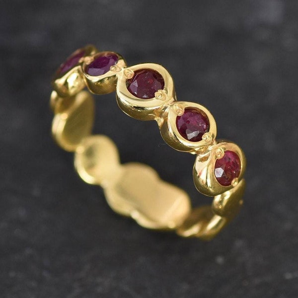 Gold Ruby Band, Natural Ruby, July Birthstone, Gold Half Eternity Ring, Ruby Ring, Red Ruby Ring, Red Vintage Ring, Silver Ring, Real Ruby