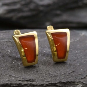 Gold Carnelian Earrings, Christmas Gift for Her, Gift for Wife, Natural Carnelian, Gold Red Earrings, Large Stud Earrings, Gold Vermeil