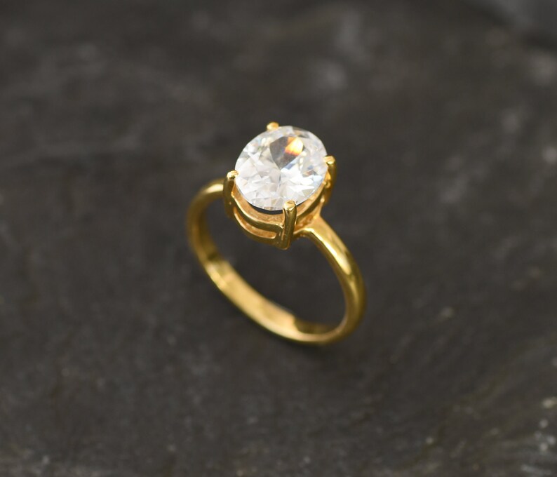 3 Carat Ring Solitaire Ring Sparkly Ring Gold Vermeil Ring Gold Plated Ring Created CZ Diamond Diamond Oval Ring Gold Proposal Ring