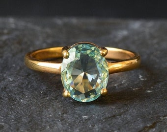Gold-Aquamarin-Ring, Aquamarin-Ring, Erstellter Aquamarin, Blauer Solitär-Ring, Blauer Diamant-Ring, Gold-Vermeil-Ring, Gold-Versprechensring, 18K