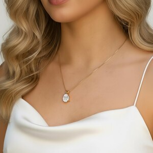 Gold Diamond Pendant, Created CZ Diamond, Sparkly Necklace, Clear Oval Pendant, Dainty necklace, Gold Plated Pendant, Gold Vermeil Necklace image 2