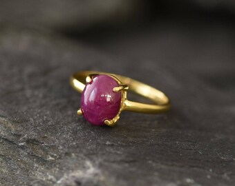 Gold Ruby Ring, Natural Ruby, 2 Carat Solitaire, Proposal Ring, July Birthstone, Simple Ruby Ring, Small Oval Ring, Gold Plated Vermeil Ring