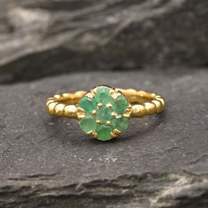Emerald Flower Ring, Gold Emerald Ring, Natural Emerald, May Birthstone, May Birthstone Ring, Emerald Ring, Gold Daisy Ring, Gold by Adina