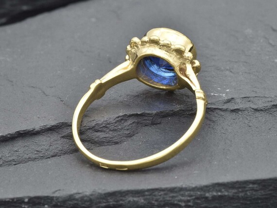 Bague Vintage Saphir Bleu Plaqué Or 18K - Taille 56 - Superbe État