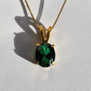 Gold Emerald Pendant, Created Emerald, Green Oval Pendant, Gold Plated Pendant, Emerald Necklace, Dainty Green Pendant, Gold Vermeil Pendant