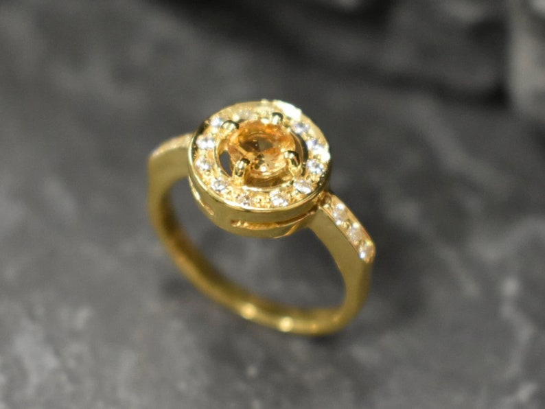 Gold Citrine Ring, Citrine Ring, Natural Citrine, November Ring, Gold Solitaire Ring, Vintage Gold Ring, Yellow Dimond Ring, 925 Silver Ring image 3