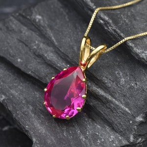 Gold Alexandrite Pendant, Created Alexandrite, June Birthstone, Gold Teardrop Pendant, Gold Pear Pendant, Pink Pendant, Gold Plated Pendant image 7