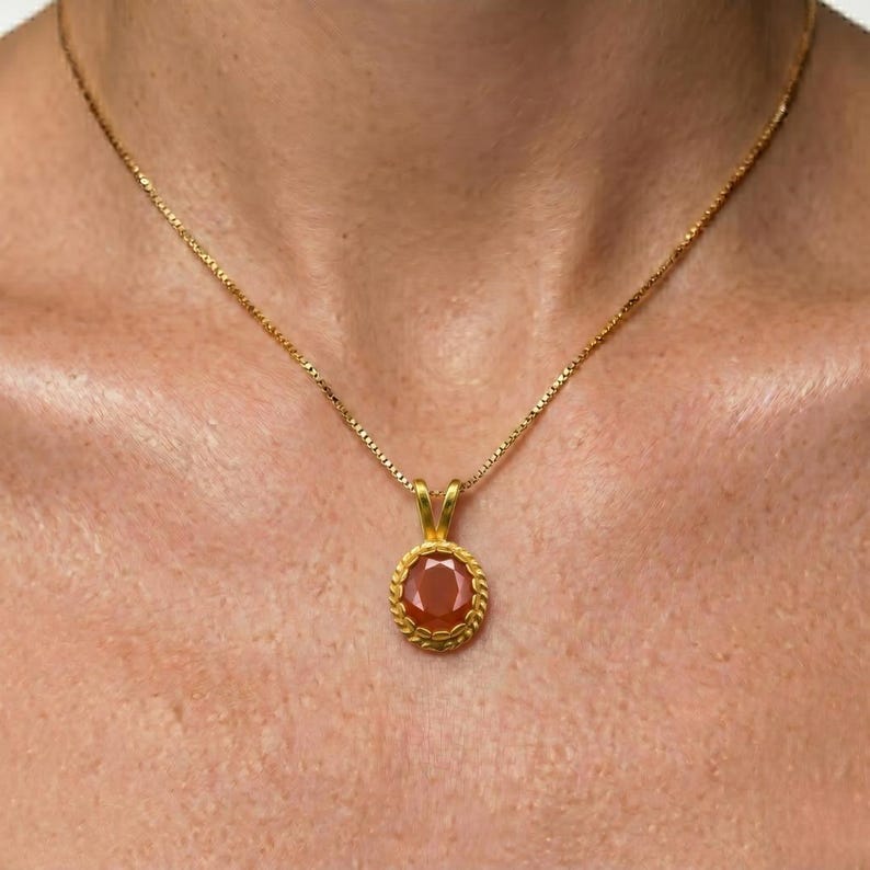Gold Carnelian Necklace, Victorian Pendant, Natural Carnelian, Gold Carnelian Necklace, Red Agate Necklace, Carnelian Gift, Christmas Gift image 2