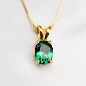 Dainty Emerald Pendant, Gold Pendant, Created Emerald, Small Oval Necklace, Gold Plated Pendant, Dainty Green Pendant, Gold Vermeil Pendant
