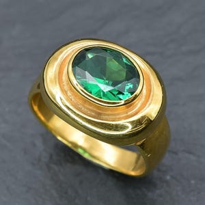 Gold Emerald Ring, Created Emerald, Emerald Bezel Ring, Gold Bezel Ring, Chunky Emerald Ring, Large Emerald Ring, Emerald Ring, Gold Vermeil