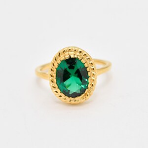 Gold Emerald Ring, Created Emerald, Antique Ring, Gold Plated Ring, Green Vintage Ring, Oval Ring, Gold Vermeil Ring, Green Emerald Ring image 7