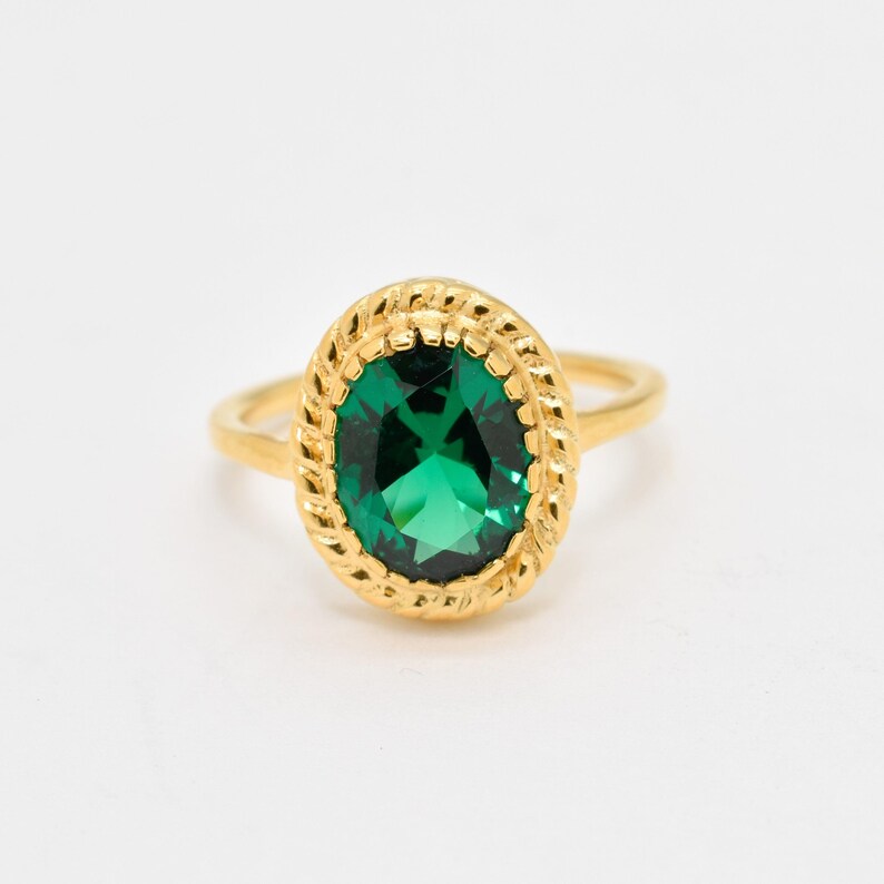 Gold Emerald Ring, Created Emerald, Antique Ring, Gold Plated Ring, Green Vintage Ring, Oval Ring, Gold Vermeil Ring, Green Emerald Ring image 7