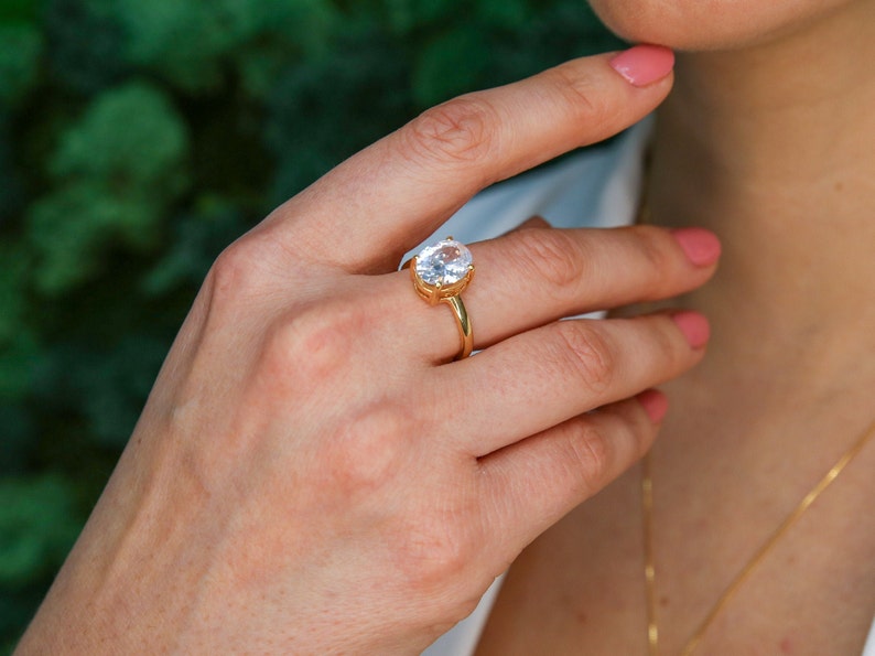 3 Carat Ring Solitaire Ring Sparkly Ring Gold Vermeil Ring Gold Plated Ring Created CZ Diamond Diamond Oval Ring Gold Proposal Ring