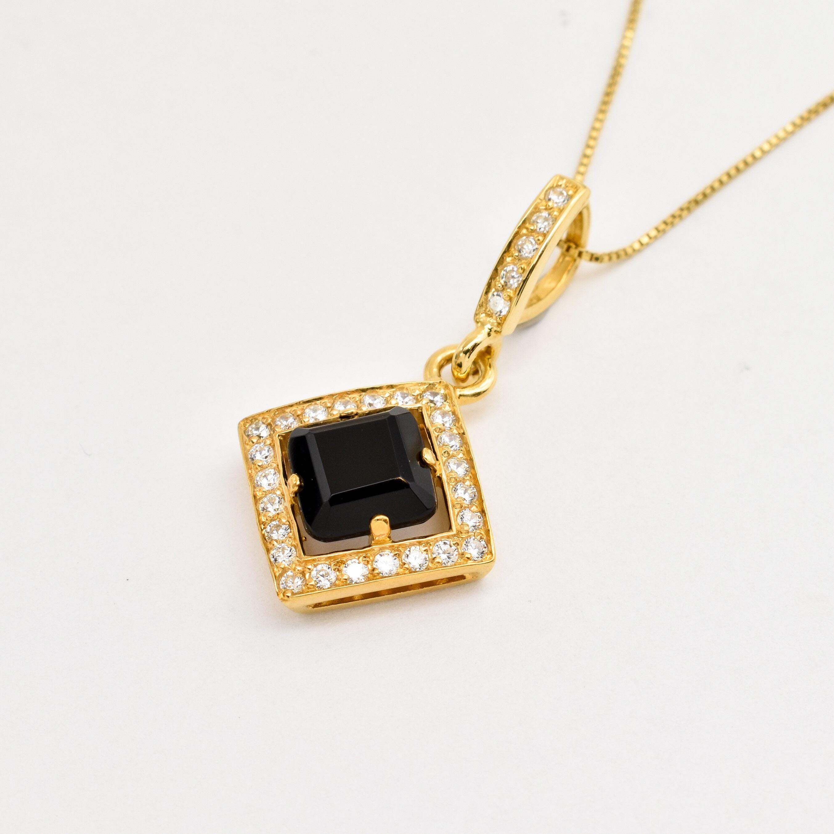 アクセサリー ONYX SQUARE STONE NECKLACE snj115 Square Onyx Necklace / Onyx Pendant / Sterling Silver Onyx