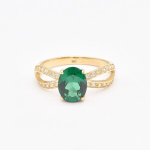 Gouden ring met smaragd, gemaakt van smaragd, gouden vintage ring, gouden verlovingsring, beloftering, groene ring, 18 kt goud vermeil, ring 3 karaat afbeelding 3