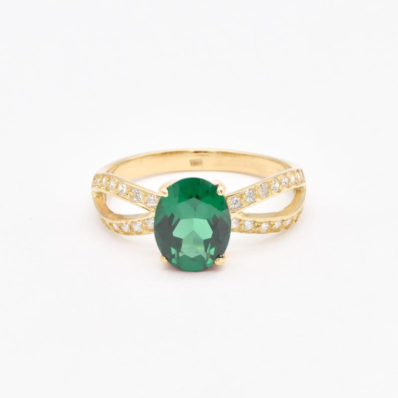 Gouden ring met smaragd, gemaakt van smaragd, gouden vintage ring, gouden verlovingsring, beloftering, groene ring, 18 kt goud vermeil, ring 3 karaat afbeelding 3