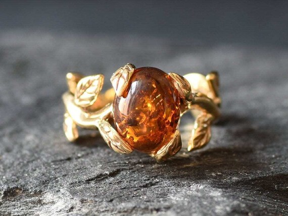 Gold Amber Ring Natural Amber Gold Leaf Ring Branch Ring Vintage Ring Gold Plated Ring Amber Ring Proposal Ring Gold Vermeil Ring Etsy