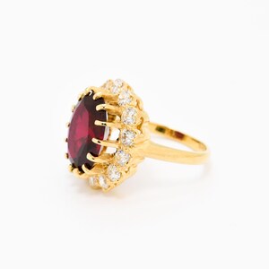Large Ruby Ring, Created Ruby, Gold Ruby Cocktail Ring, Princess Ruby Ring, Red Statement Ring, July Birthstone Ring, Vintage Diamond Ring