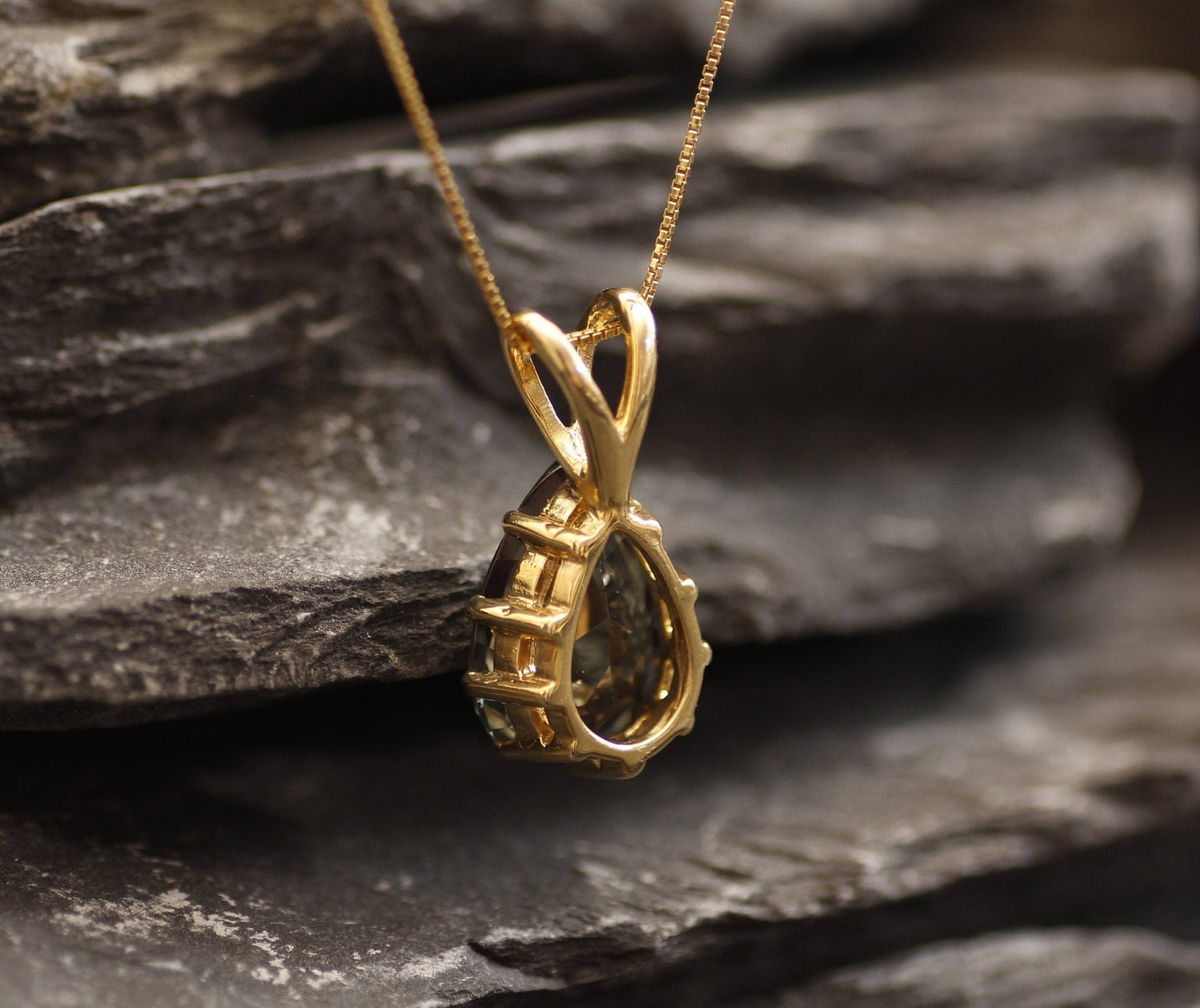 Green Diamond Pendant Created Diamond Gold Pear Pendant Etsy