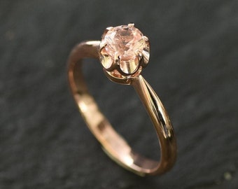 Anillo de morganita de oro, anillo de oro rosa, morganita creada, anillo de diamante rosa, anillo de promesa de oro, anillo de compromiso, anillo de propuesta, anillo de solitario