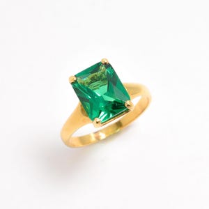 Gold Emerald Ring, Created Emerald, Antique Ring, Green Square Ring, Radiant Ring, Gold Vintage Ring, Gold Plated Ring, Gold Vermeil Ring