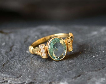 Gold Aqua Ring, Gold Vintage Ring, Created Aquamarine, Aquamarine Ring, Blue Stone Ring, Delicate Ring, 18K Gold Ring, Gold Vermeil Ring