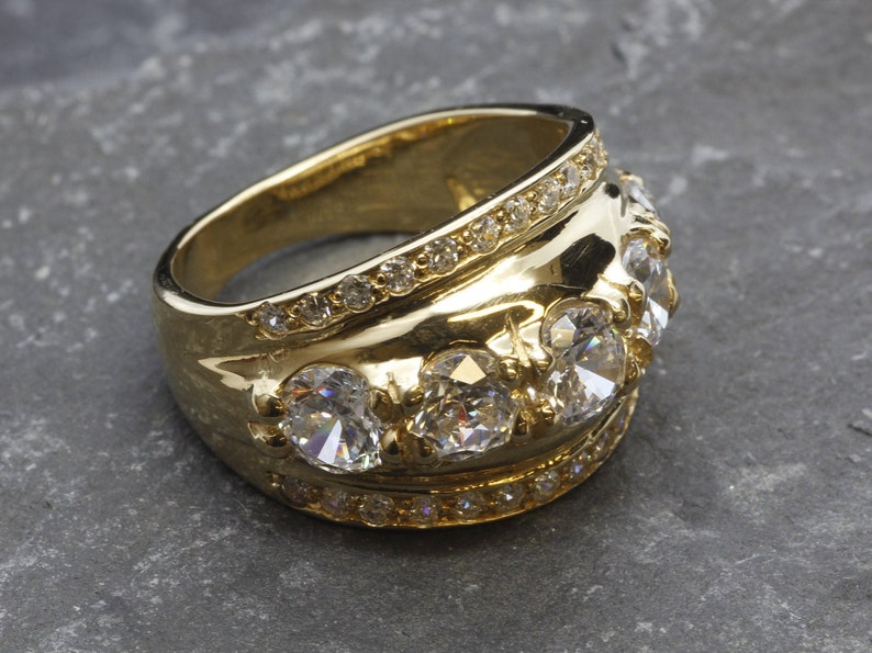 Thick Gold Band Diamond Band Wide Gold Ring Created - Etsy
