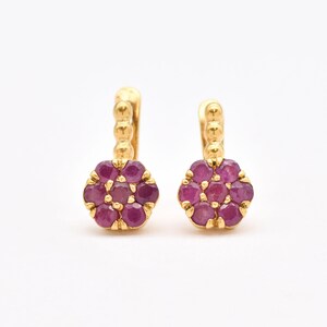 Ruby Gold Earrings, Flower Ruby Earrings, Genuine Ruby Earrings, Gold Flower Earrings, July Birthstone, Daisy Gold Earrings, Gold By Adina