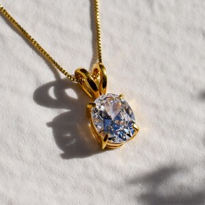Gold Diamond Pendant, Created CZ Diamond, Sparkly Necklace, Clear Oval Pendant, Dainty necklace, Gold Plated Pendant, Gold Vermeil Necklace image 3